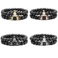 Gemstone Bracelets, Lava, with Brass, 2 pieces & Unisex & micro pave cubic zirconia, more colors for choice, 8mm, Length:Approx 7.48 Inch, Sold By Set