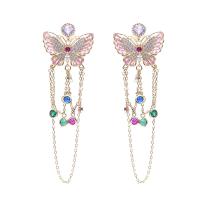 Cubic Zirconia Micro Pave Brass Earring Butterfly real gold plated fashion jewelry & micro pave cubic zirconia & for woman nickel lead & cadmium free Sold By Pair