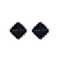 925 Sterling Silver Stud Earrings, polished, micro pave cubic zirconia & for woman, black, 5mm, Sold By Pair