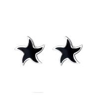 925 Sterling Silver Stud Earrings, Star, polished, different styles for choice & for woman & enamel, black, 8mm, Sold By Pair