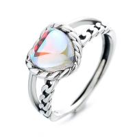 925 Sterling Silver Finger Rings with Moonstone Heart polished Adjustable & for woman original color Sold By PC