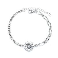 Sterling Silver Βραχιόλια, 925 ασημένιο ασήμι, Λουλούδι, γυαλισμένο, κοσμήματα μόδας & για τη γυναίκα, αρχικό χρώμα, 190mm, Sold Με PC