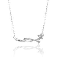 Cubic Zircon Micro Pave 925 Sterling Silver Necklace, platinum plated, micro pave cubic zirconia & for woman, original color, 30x11mm, Length:Approx 17.7 Inch, Sold By PC