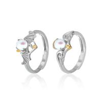 Couple Finger Rings 925 Sterling Silver with Moonstone platinum plated Adjustable original color Sold By PC