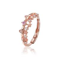 Cubic Zirconia Micro Pave 925 Sterling Silver Rings, rose gold color plated, Adjustable & micro pave cubic zirconia & for woman, rose gold color, 20x20mm, Sold By PC
