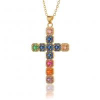Cubic Zircon Micro Pave Brass Necklace, Cross, gold color plated, micro pave cubic zirconia & for woman, more colors for choice, 28.70x47mm, Length:Approx 17.7 Inch, Sold By PC