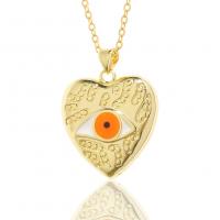 Evil Eye Jewelry Necklace Brass Heart gold color plated evil eye pattern & for woman & enamel Length Approx 17.7 Inch Sold By PC