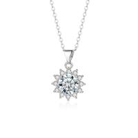 Cubic Zircon Micro Pave Brass Necklace Flower platinum color plated micro pave cubic zirconia & for woman Length Approx 17.72 Inch Sold By PC