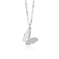 Cubic Zircon Micro Pave 925 Sterling Silver Necklace with 1.96 inch extender chain Butterfly plated micro pave cubic zirconia & for woman & hollow Length Approx 17.72 Inch Sold By PC