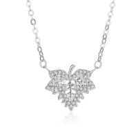 Cubic Zircon Micro Pave 925 Sterling Silver Necklace, with 1.96 inch extender chain, Maple Leaf, plated, micro pave cubic zirconia & for woman & hollow, more colors for choice, 15x13mm, Length:Approx 17.72 Inch, Sold By PC