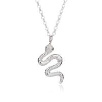 Cubic Zircon Micro Pave 925 Sterling Silver Necklace, with 1.96 inch extender chain, Snake, platinum color plated, micro pave cubic zirconia & for woman, 12x8mm, Length:Approx 17.72 Inch, Sold By PC