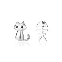 Asymmetric Earrings, 925 Sterling Silver, Cartoon, plated, micro pave cubic zirconia & for woman, more colors for choice, 9x9mm, Sold By Pair