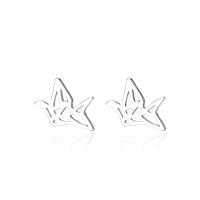 925 Sterling Silver Stud Earrings Thousand Origami Cranes plated for woman & hollow Sold By Pair