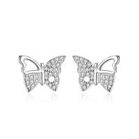 Cubic Zirconia Micro Pave Sterling Silver Earring 925 Sterling Silver Butterfly plated micro pave cubic zirconia & for woman & hollow Sold By Pair