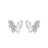 Cubic Zirconia Micro Pave Sterling Silver Earring 925 Sterling Silver Butterfly plated micro pave cubic zirconia & for woman & hollow Sold By Pair