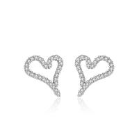 Cubic Zirconia Micro Pave Sterling Silver Earring, 925 Sterling Silver, Heart, platinum color plated, micro pave cubic zirconia & for woman & hollow, 11x14mm, Sold By Pair