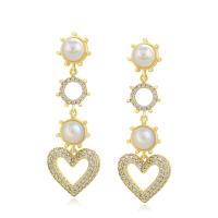 Tibetan Style Drop Earrings, with Plastic Pearl, gold color plated, fashion jewelry & micro pave cubic zirconia & for woman, nickel, lead & cadmium free, 41x14mm, Sold By Pair