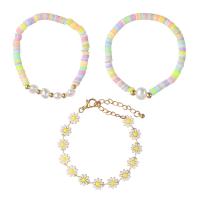 Zinc Alloy Armbånd, med ABS plastik perle & Polymer Clay, guldfarve belagt, tre stykker & mode smykker & for kvinde, flerfarvede, Solgt af sæt