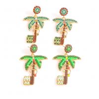 Rhinestone Earring Zinc Alloy with Seedbead Palm Tree gold color plated fashion jewelry & for woman & with rhinestone Sold By Pair