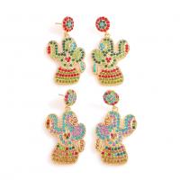 Rhinestone Earring Zinc Alloy Opuntia Stricta gold color plated fashion jewelry & for woman & with rhinestone Sold By Pair