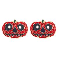 Tibetan Style Stud Earring, Pumpkin, fashion jewelry & for woman & enamel & with rhinestone, more colors for choice, 28x37mm, Sold By Pair