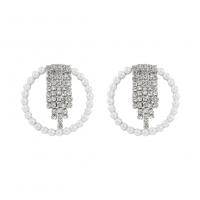 Rhinestone Earring Zinc Alloy with ABS Plastic Pearl plated fashion jewelry & for woman & with rhinestone Sold By Pair