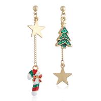 Christmas Earrings, Tibetan Style, Star, gold color plated, Christmas Design & for woman & enamel, nickel, lead & cadmium free, 6.2cm,5.4cm, Sold By Pair