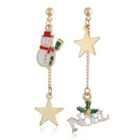 Christmas Earrings Zinc Alloy Star gold color plated Christmas Design & for woman & enamel nickel lead & cadmium free 5.3cm 5.5cm Sold By Pair