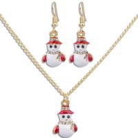 Cink ötvözet Jewelry Set, fülbevaló & nyaklánc, Hóember, arany színű aranyozott, Karácsonyi design & a nő & zománc, nikkel, ólom és kadmium mentes, 5*2cm,3*2cm, Hossz Kb 50 cm, Által értékesített Set