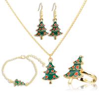 Κράμα ψευδάργυρου Κοσμήματα Set, παράμεσου & βραχιόλι & σκουλαρίκι & κολιέ, Χριστουγεννιάτικο Δέντρο, χρώμα επίχρυσο, 4 τεμάχια & Σχέδιο Χριστουγέννων & για τη γυναίκα & σμάλτο, νικέλιο, μόλυβδο και κάδμιο ελεύθεροι, 5.4*2.8cm,3.5*2.8cm,3.2*2.8cm,2.8*4cm, Sold Με Ορισμός