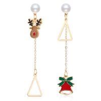 Christmas Earrings Zinc Alloy with Plastic Pearl gold color plated Christmas Design & for woman & enamel & with rhinestone nickel lead & cadmium free 70mm Sold By Pair