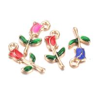 Tibetan Style Enamel Pendants, Rose, gold color plated, Unisex, more colors for choice, nickel, lead & cadmium free, 9x18mm, Approx 50PCs/Bag, Sold By Bag