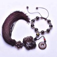 Hanging Ornaments, Obsidian, with Knot Cord & Polyester & Grey Agate & Red Agate & Glass & Quartz & Tibetan Style, Fabulous Wild Beast, silver color plated, Unisex, mixed colors, nickel, lead & cadmium free, 200mm, Sold By PC