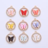Tibetan Style Rhinestone Pendants, with Acrylic, Flat Round, gold color plated, Unisex & with rhinestone & hollow, more colors for choice, nickel, lead & cadmium free, 24x21mm, Approx 100PCs/Bag, Sold By Bag