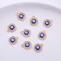 Evil Eye Pendants, Brass, Square, gold color plated, Unisex & micro pave cubic zirconia & enamel, nickel, lead & cadmium free, 10mm, Approx 100PCs/Bag, Sold By Bag