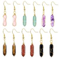 Gemstone Earrings, misto de pedras semi-preciosas, with cobre, cromado de cor dourada, materiais diferentes para a escolha & para mulher, Mais cores pare escolha, 40x8mm, vendido por par