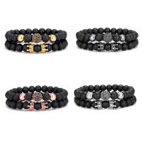 Gemstone Bracelets Abrazine Stone with Brass 2 pieces & Unisex & micro pave cubic zirconia 8mm Length Approx 7.48 Inch Sold By Set