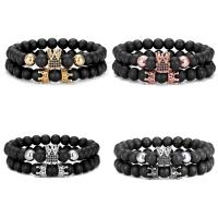 Gemstone Bracelets, Abrazine Stone, with Brass, Crown, 2 pieces & Unisex & micro pave cubic zirconia, more colors for choice, 8mm, Length:Approx 7.48 Inch, Sold By Set