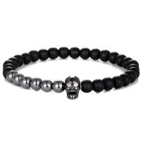 Gemstone Bracelets Abrazine Stone with Brass Skull fashion jewelry & Unisex & micro pave cubic zirconia 6mm Length Approx 7.48 Inch Sold By PC