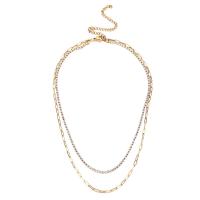 Multi Layer Necklace 304 Stainless Steel with 3.94inch extender chain Double Layer & for woman & with rhinestone 2mm 2.5mm Length Approx 13.78 Inch Approx 15.75 Inch Sold By PC