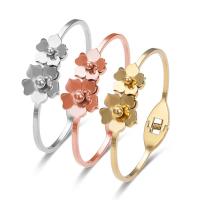 Titanium Steel Cuff Bangle, Flower, Vacuum Ion Plating, fashion jewelry & for woman, more colors for choice, 13mm,16mm, Inner Diameter:Approx 48x56mm, Sold By PC
