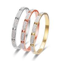 Titanium Steel Bracelet & Bangle, Vacuum Ion Plating, fashion jewelry & micro pave cubic zirconia & for woman, more colors for choice, Inner Diameter:Approx 50x60mm, Sold By PC