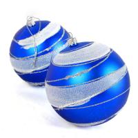 PVC Kunststoff Weihnachtsbaum-Dekoration, rund, Weihnachtsschmuck & verschiedene Muster für Wahl, blau, 100mm, 2PCs/Box, verkauft von Box