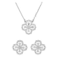 Cubic Zirconia Micro Pave Brass Jewelry Sets Stud Earring & necklace with 5cm extender chain Four Leaf Clover real gold plated fashion jewelry & micro pave cubic zirconia & for woman nickel lead & cadmium free 22mm Length 40 cm Sold By PC