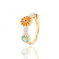 Ring Finger mosiądz, Kwiat, Platerowane w kolorze złota, mikro utorować cyrkonia & dla kobiety & emalia, dostępnych więcej kolorów, 21mm, sprzedane przez PC
