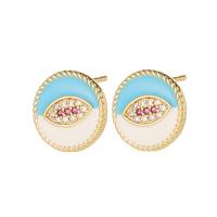 Cubic Zirconia Micro Pave Brass Earring gold color plated micro pave cubic zirconia & for woman & enamel Sold By Pair