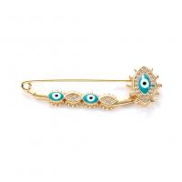 Fashion Brooch Jewelry Brass gold color plated evil eye pattern & micro pave cubic zirconia & for woman & enamel 44mm Sold By PC