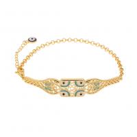 Evil Eye šperky náramek, Mosaz, barva pozlacený, různé styly pro výběr & pro ženy & smalt, zlato, 220mm, Prodáno By PC