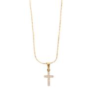 Titanium Steel Necklace Cross Vacuum Ion Plating micro pave cubic zirconia & for woman gold 450mm Sold By PC