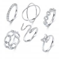 Zinc Alloy Ring Set plated 6 pieces & for woman & with rhinestone & hollow nickel lead & cadmium free US Ring .5-8 Sold By Set